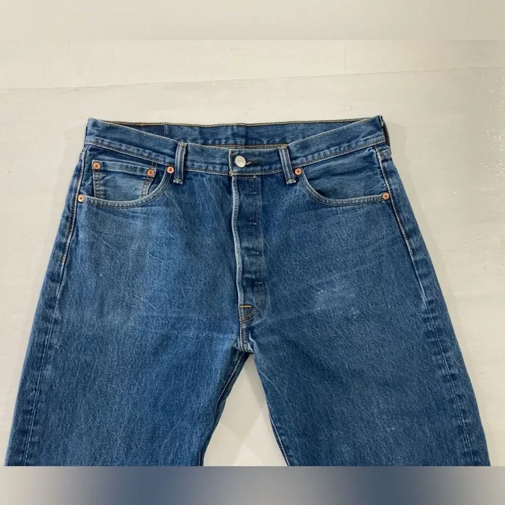 Levi's 501XX Button Fly Jeans Mens 36x34 Blue Straight Leg Denim Casual - Picture 3 of 13